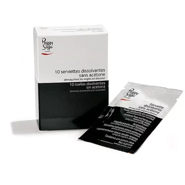 PEGGY SAGE 10 SERVIETTES DISSOLVANTES SANS ACETONE DEMAQUILLE LES ONGLES Ref120011